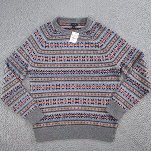 J.CREW Sweater Mens Medium Gray Lambswool Icelandic Nordic Fair Isle Mid Wt NEW